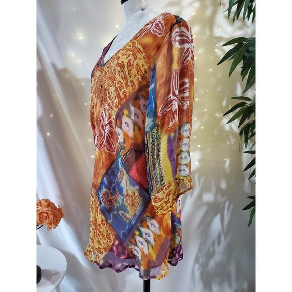 Vtg Avenue 100% Silk Embellished Sequin Tunic Blouse Plus Size 22/24 Boho Artsy - Picture 4 of 12